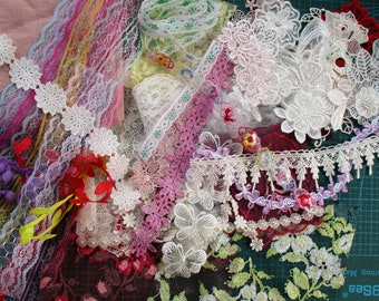 Lace and fabric kit Inspiration Kit Embellishment Pack Slow Stitch 50 pcs