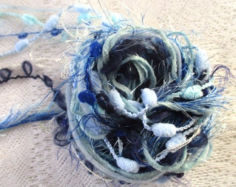 Art yarn bundle 8 x 3 meters in shades of blue  Specialty yarn collection 004