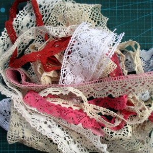 Cotton lace grab bag, lace trim scraps pack, 10-14 pcs, Total 9 yards