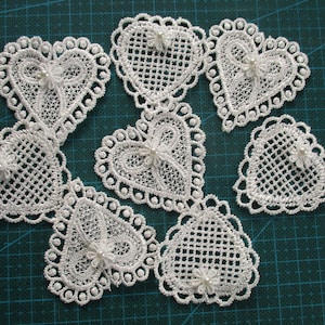 White Venise Lace Applique pack Heart applique kit for sewing, scrapbooking 8 pcs