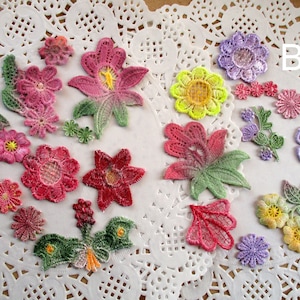 Applicazioni in pizzo di Venezia tinte a mano: kit di abbellimento Crazy Quilt (10 pezzi)