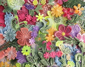 Aplikacje z koronki weneckiej barwionej ręcznie: zestaw do ozdabiania kołdry Crazy Quilt (16 szt.)