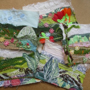 Textile art cards, Junk journal ephemera, Different Fabric clusters, Art clusters, Rustic landscape cards