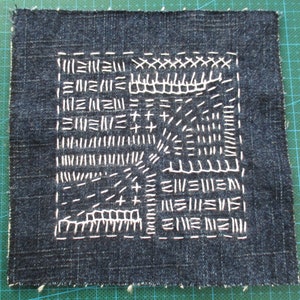 Boro Sashiko Slow stitch Patch Recycled Jeans Applique for Upcycled Clothing 6 x 6 inches