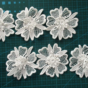 Kit per applicazione di fiori in pizzo bianco di Venezia, confezione di abbellimenti in pizzo per quilt pazzo, per cucito e scrapbooking