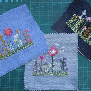 Hand Embroidered Floral Denim Patch: Slow Stitch Applique