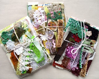 Mixed fabric scraps bundle Slow stitching kits  Fabric  bundle Inspiration kit Mystery pack