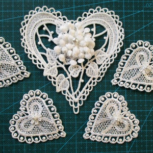 White Venise Lace Applique pack Heart applique kit for sewing, scrapbooking