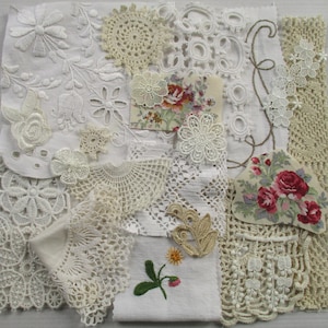 Kit di ritagli di pizzo vintage, kit di ispirazione per frammenti di pizzo, confezione di artigianato con punto lento, sacchetto di frammenti di pizzo antico, 24 pezzi