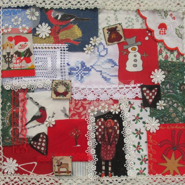 Slow stitching fabric kit, Christmas, Fabric scraps bundle, Inspiration pack, Craft pack for scrapbookers, Junk journal cover kit 03