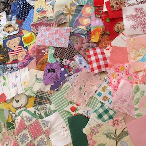 Slow stitch kit Fabric Scraps bundle, 5,5-6,5 oz Old Vintage Scraps for Slow Stitching, Colage, Journal Cover, Snippets