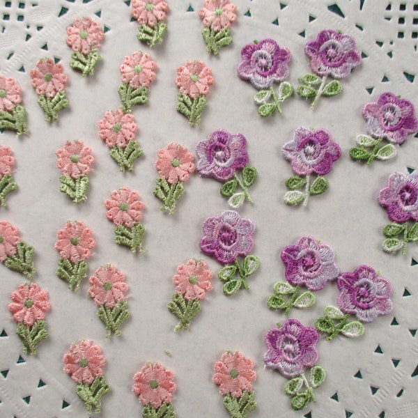 30 different tiny lace flowers, Crazy quilt inspiration pack, Small floral appliques, Junk Journal Lace, Venise lace motif, pink and purple