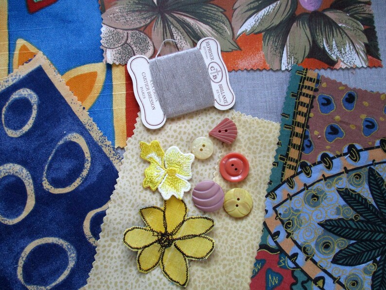 Slow sewing kit fabric scraps bundle with buttons and Etsy