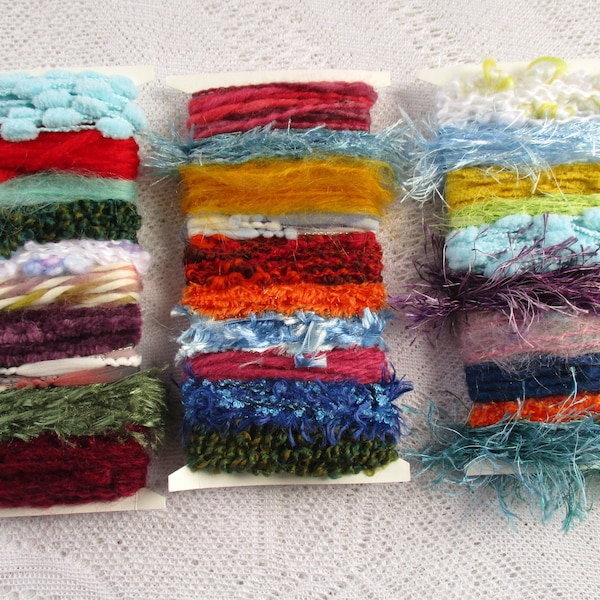 Various Art yarn bundle Coral reef Weaving fiber sample pack Fiber art kit for tassels, mixed media, trim 10 or 20 yards