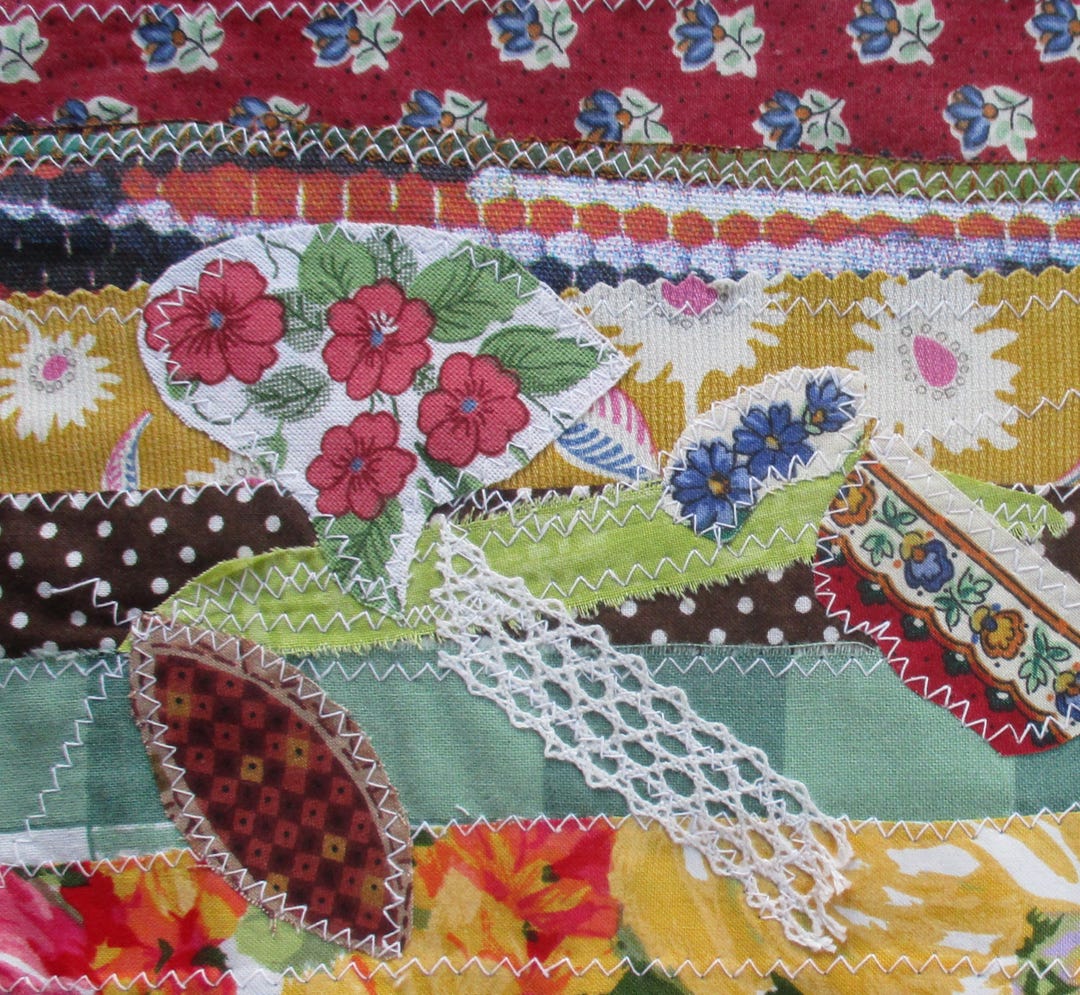 Handmade Textile Art Collage: Fabric Scraps for Junk Journal - Etsy