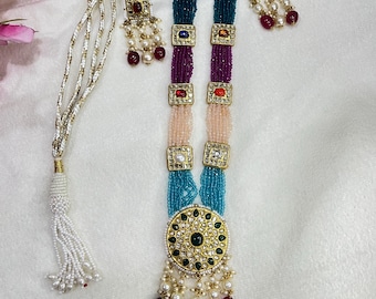 22K Gold Hallmarked Diamond Polki Necklace Set: Handmade Traditional Jewelry