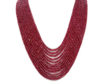 100% Genuine Ruby Rondelle Faceted Beads Necklace , Natural Ruby , Ruby Necklace , Beaded Necklace , Gemstone Semi Precious Necklace 16 inch