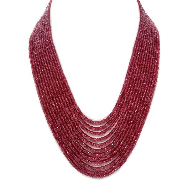 100% Genuine Ruby Rondelle Faceted Beads Necklace , Natural Ruby , Ruby Necklace , Beaded Necklace , Gemstone Semi Precious Necklace 16 inch
