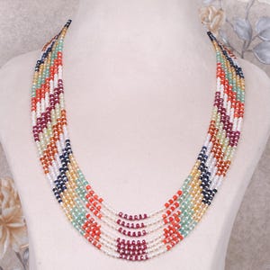 Navratan & Pearl Gemstone Beads Necklace: Traditional Indian Jewelry