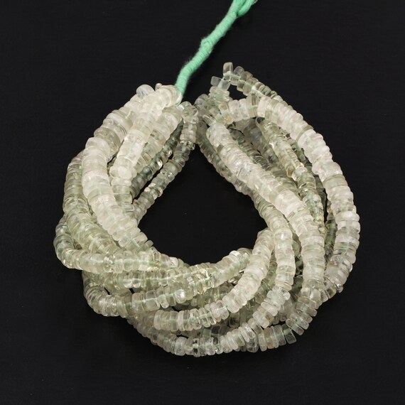Green Amethyst Faceted Tyre Beads,Natural Green Amethyst Faceted Heishi Tyre Beads,Natural Green Amethyst Wheel Shape Beads,6mm 16 Strand