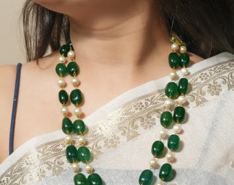 Green Quartz & Pearl Necklace: Handmade Gemstone Beaded Jewelry