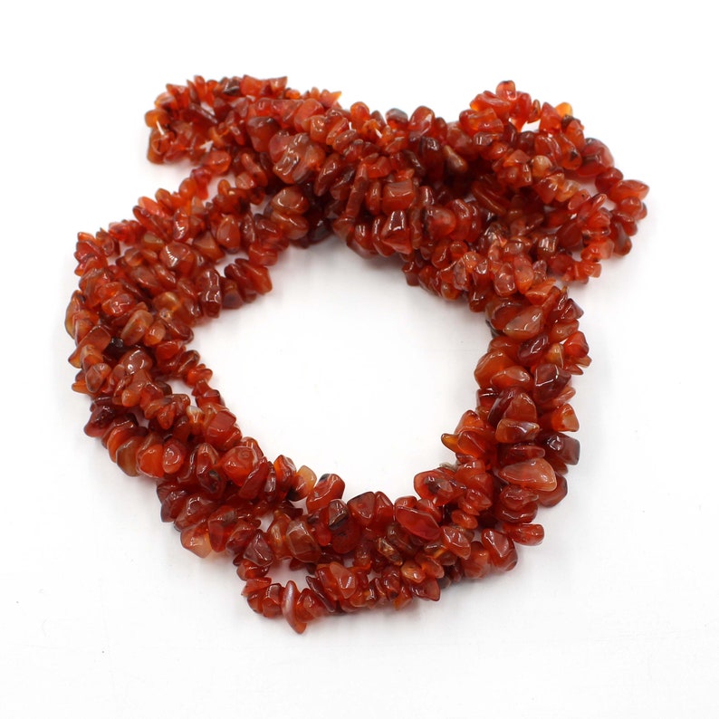 Carnelian Chip Bead Crystal Necklace – 36" Strand, Natural Tumbled Chips, 5-9mm