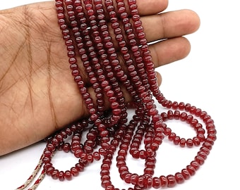 Natural Red Ruby Smooth Rondelle Necklace Beads , Ruby Gemstone , Ruby Beads, African Ruby Bead, Semi Precious Beads ,Wholesale Strand 16''