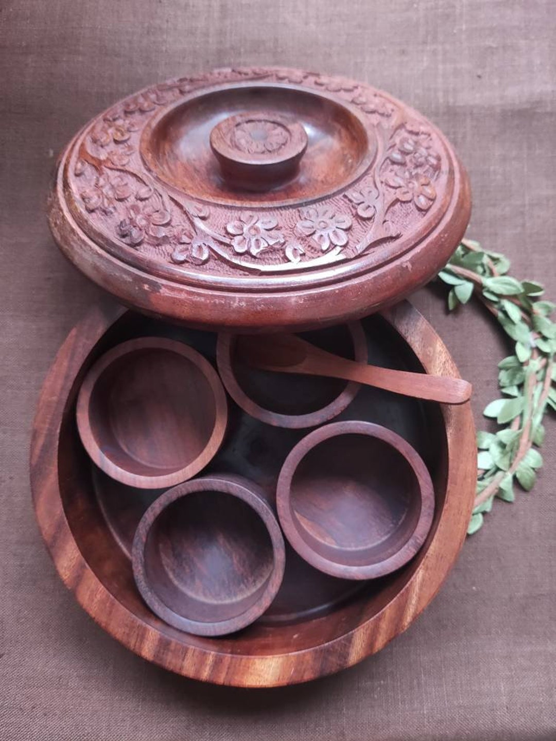 Wooden Spice Box Indian Spice Box Masala Dabba Incense Storage Box Montessori Sorting Boho