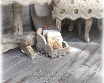 From Dawn - Old box, storage box, empty pocket with its two display books - Shabby chic - Dollhouse 1/12th - OOAK