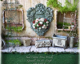 Heatwave - Passion, large wall planter with verdigris bronze patina - Decorative object - Shabby Chic - Dollhouse 1/12th - OOAK