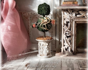 MARCH 25 - Fancy topiary two balls in limestone type pot - Decorative object - Shabby Chic - Dollhouse 1/12th - OOAK