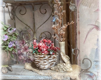 Côte d'Azur - Composition de fleurs séchées aux papillons et ailes d'ange - Objet décoratif - Shabby chic - Maison de poupée 1/12e - OOAK