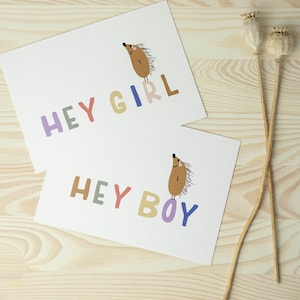 Carte de vœux « Hey Boy », « Hey Girl » sur papier coton massif •