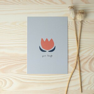 Wenskaart "voor de doop - tulp - duif blauw" op massief katoenen papier •