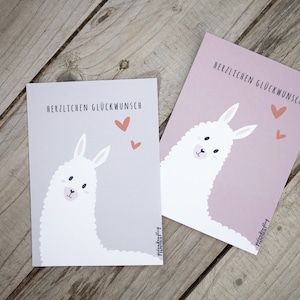 Felicitaciones • Postal • Lama • Niños • rosado • gris •