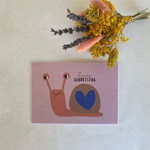 Tarjeta de felicitación fiesta de cumpleaños infantil "Little Snail" en papel de algodón macizo •