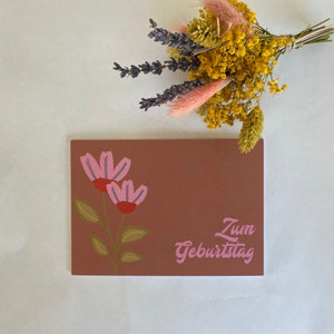 Cartão de felicitações "FELIZ ANIVERSÁRIO - FLORES" em papel de algodão resistente •