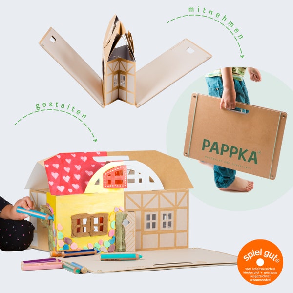 PAPPKA® Klappbares Haus aus stabilem Karton – zum Gestalten und Spielen für Kinder