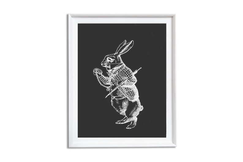 Black and White Wall Art Nursery Wall Art Alice in Wonderland Print Vintage Room Decor Set of 3 White Rabbit Mad Hatter