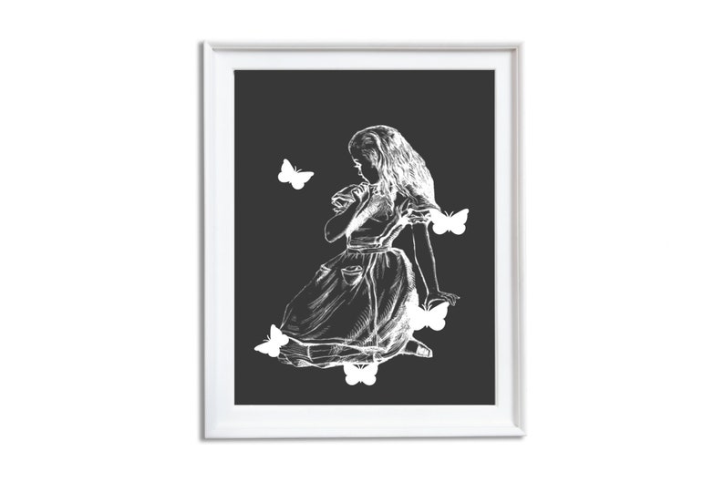 Black and White Wall Art Nursery Wall Art Alice in Wonderland Print Vintage Room Decor Set of 3 White Rabbit Mad Hatter