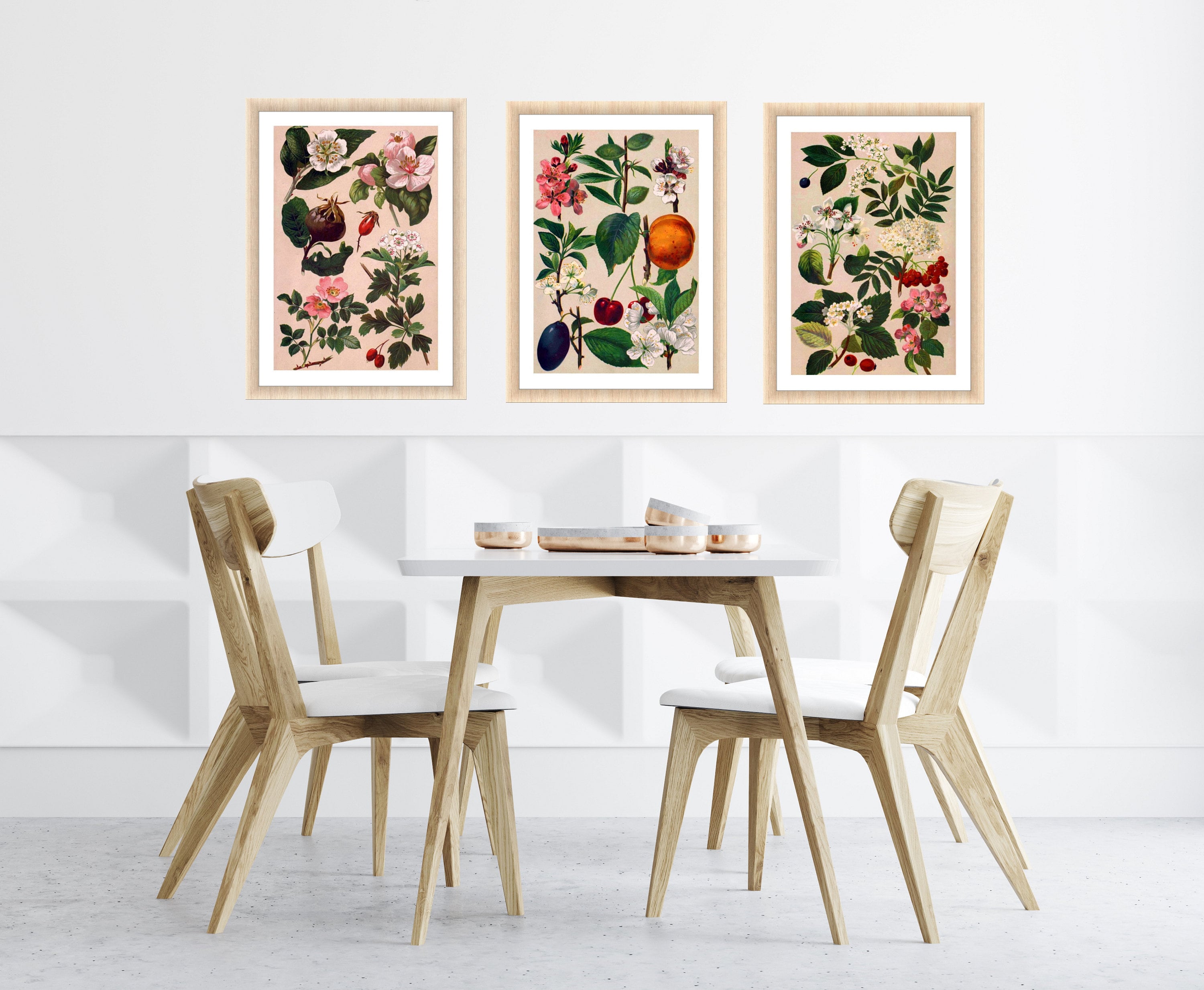 Botanical Art Set of 3 Floral Prints Kitchen Wall Art Etsy