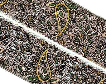 Embroidered 1 Yards Antique Trim, vintage fabrics,Indian Saree Border,Decorative Saree Ribbon,Trim By The Yard,Used Saree Trim,Used Border
