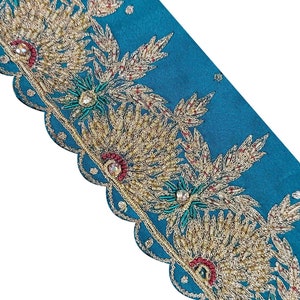Vintage Indian Border Trim Ribbon Saree Trimming Hand Crafted Antique Embroidered Hem Lace Patch Cloth Strip Ethnic Decor DIY Craft Supplies