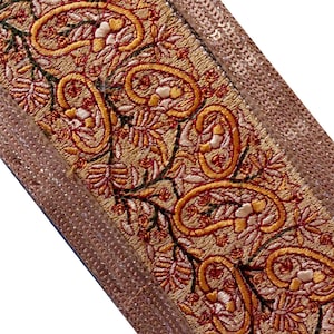 Indian Vintage Saree Trim | Gold Paisley Embroidered Fabric Border | Upcycled Craft Ribbon | Sewing, Home Décor and DIY Supplies Wall Decor