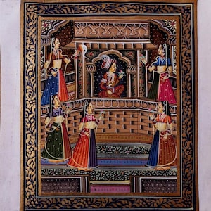 Handmade Mughal Miniature Painting - Rajasthani Art, Royal Court Scene, Traditional Indian Decor, Ethnic Wall Art