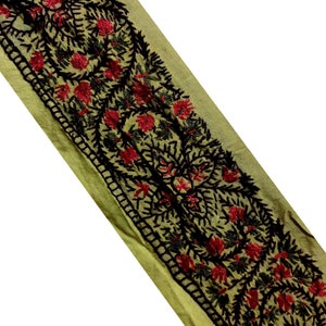 Hand Embroidered Floral Vine Trim Olive Green Fabric Border Black ,Red Thread work Sarees, Lehengas,Craft Projects Traditional Indian Lace