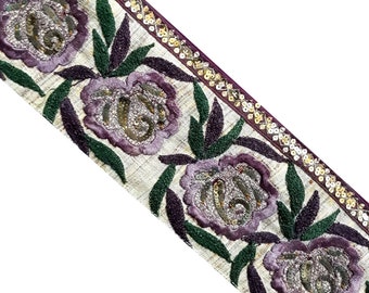 Vintage Embroidered Sari Border, Used Sewing Patchwork Fabric Trim, Women Ribbon Sari Border, Wholesale Trim, Sari Trim SI54