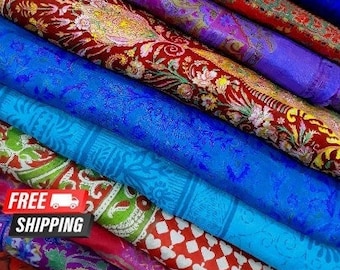 Recyled vintage Silk Sari Fabric Fat Quarter and Smaller Cuts, Saree for Embellishment, Nuno Felting, Quilting, Gift Wrapping, Junk Journals