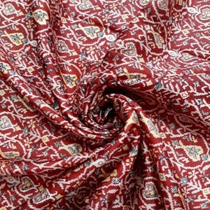 vintage Imprimé Sari Rouge Pure Soie Floral Impression 5Yrd Saree Design Craft Tissu IKS48