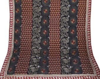 Vintage Indian Traditional Beautiful Pure Georgette Black Silk Saree Hand Beaded Embroidered Sequins Work IK124